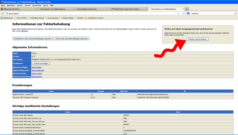 Mozilla Firefox Reseten